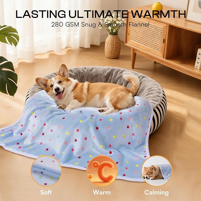 Luciphia 1 Pack 6 Dog Blankets Cat Soft Fluffy Fleece Pet Blanket Warm Cute Print Design Puppy Kitten Doggy Dot Medium(30"x20")
