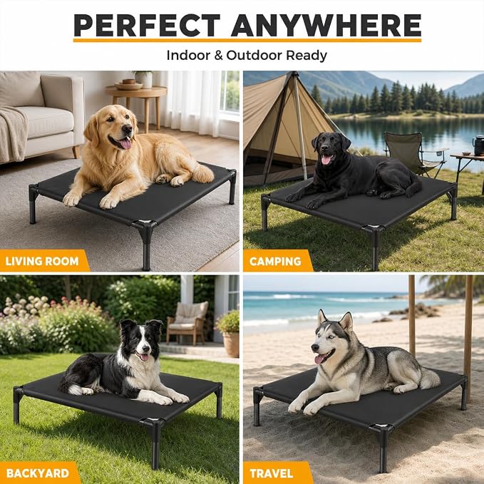 Elevated Dog Cot Bed,Cooling Raised Pet Bed with Washable Breathable Mesh Sturdy Metal Frame,Portable Raised Dog Bed with Anti-Slip Feet for Indoor Outdoor Backyard Use (35" X 26" X 7")
