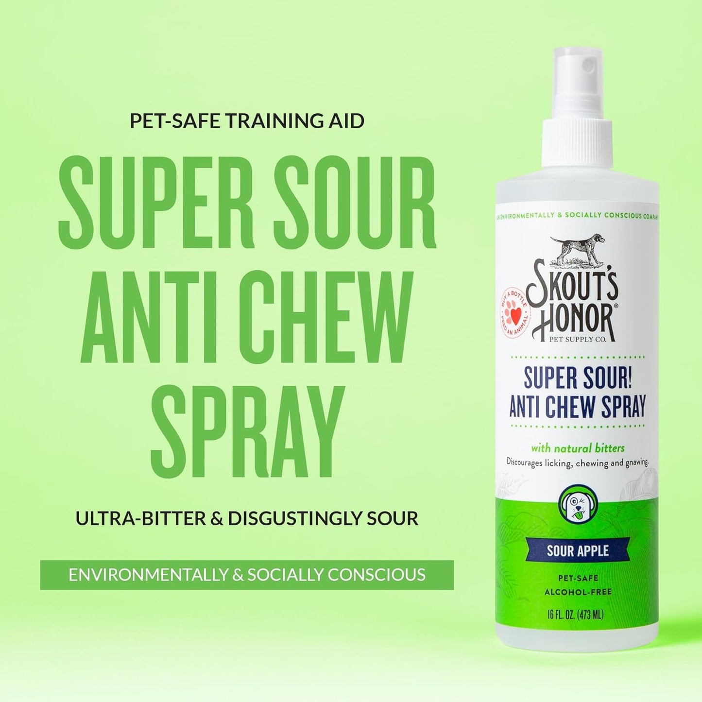 SKOUT'S HONOR Super Sour! Anti Chew Spray - Natural Ultra Bitter Formula to Help Deter That unwanted Chewing, Licking, and Biting - Safe for Pets - Safe for Indoor and Outdoor Use,16 oz