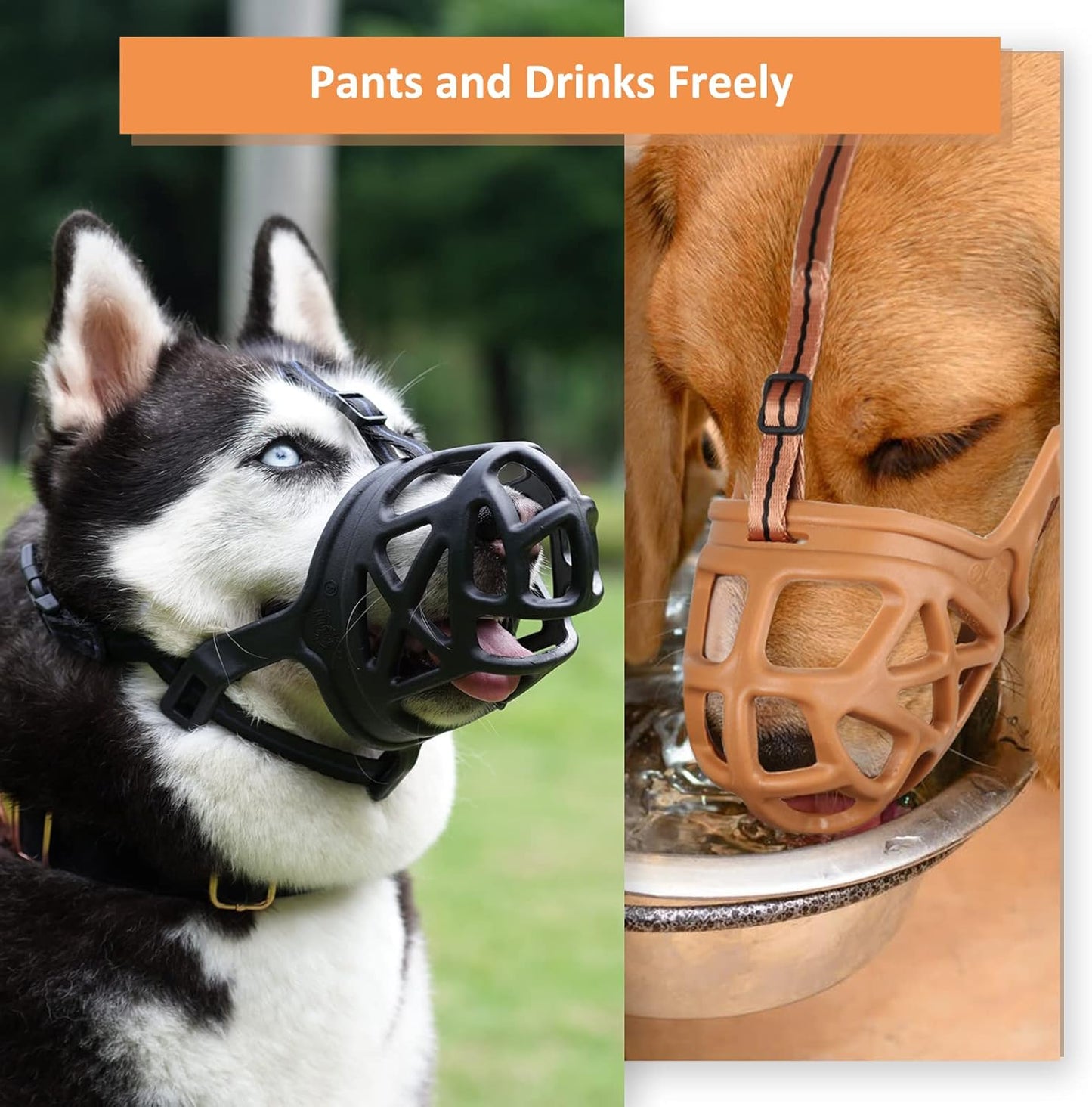 BARKLESS Dog Muzzle, Basket Muzzle for Biting, Chewing and Scavenging, Humane Cage Mouth Cover, Perfect for Grooming and Training Large Aggressive Reactive Dogs (XL, Brown)
