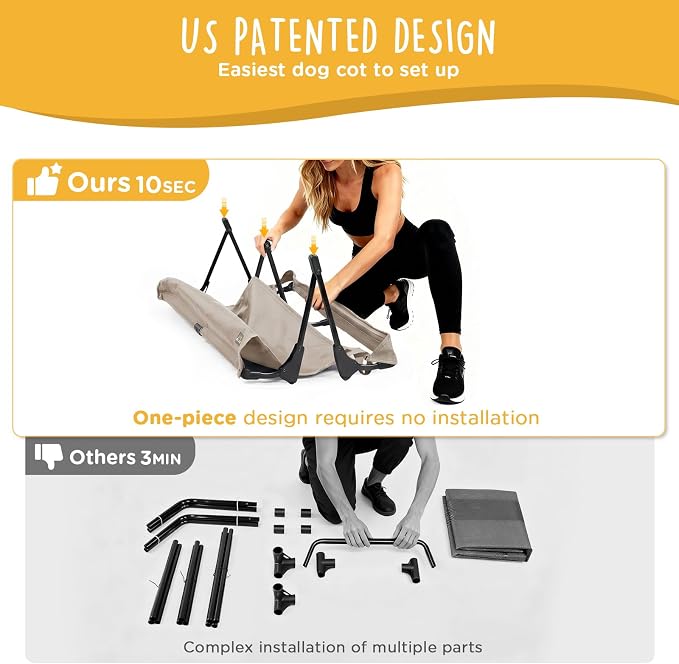 Upgraded Non-Slip Daisy Cot, Medium Foldable Elevated Dog Bed, Portable Raised Outdoor Folding Dog Cot for Camping/Home, Chew Proof Waterproof Heavy Duty Up to 160 Lbs, Brown, 32"x 23"