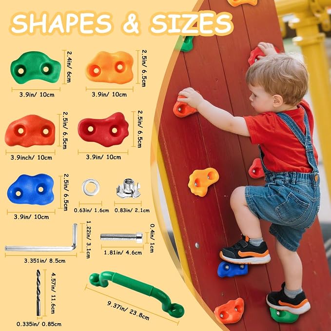 OSPNIEEK 20 PCS Rock Climbing Holds for Kids, Adult Rock Wall Climbing Kit | with Handles and Mounting Hardware, Multi-Colored Climbing Wall Grips for Indoor and Outdoor Playground Accessories Play Set