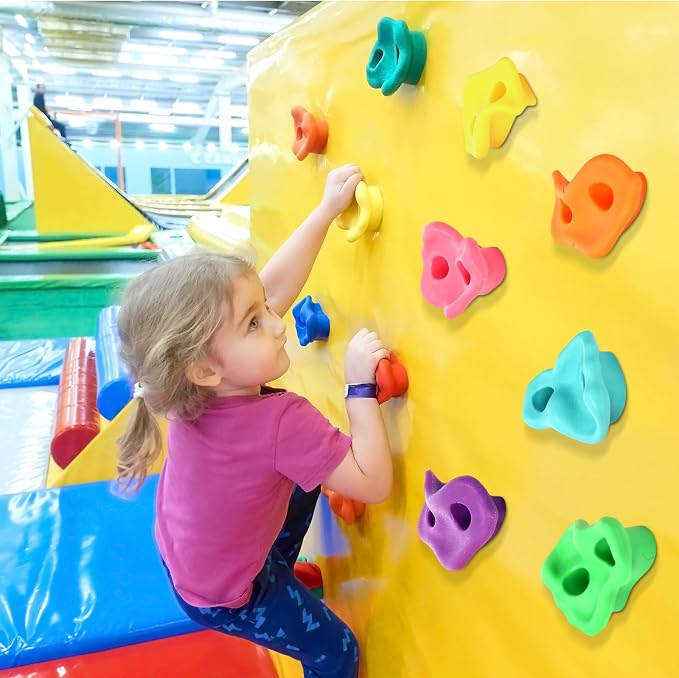 Meooeck 72 Pcs Kids Rock Wall Climbing Holds Set Colorful Grips with Mounting Screws and Hardware for DIY Indoor Outdoor Backyard Playground Back to School Birthday Gift(Pastel Color)