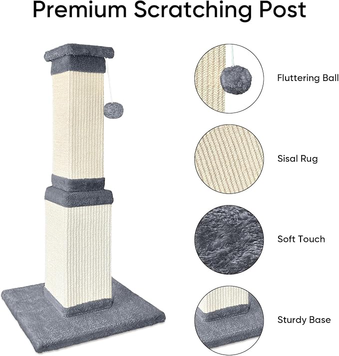 Cat Scratching Post, 32 Inch Cat Scratching Posts for Large Cats, Scratching Posts for Indoor Cats Adults, Cat Scratch Post with Nature Sisal, Light Gray