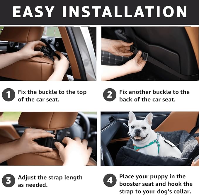 Oiilores Dog Car Seat for Small Dogs,Washable Pet Booster Seats for Car with Clip-On Safty Leash, Reversible Puppy Carseat with Storage Pockets, Travel Carrier Bed for Dogs Under 25 lbs, Dark Grey