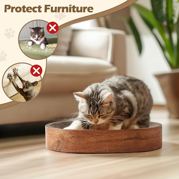 ComSaf Cat Scratcher Bed, Oval Cardboard Scratching Board for Indoor Cats | Shallow Bowl Shape,Scratch Pad Surface, Corrugated Cardboard, Furniture Protection, Cat Lounger, Claw Care