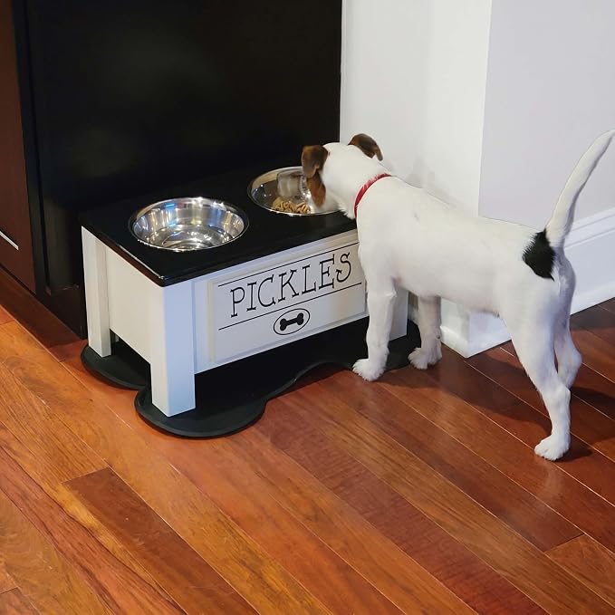 Elevated Dog Bowls, Personalized Raised Dog Bowl Stand for Medium Dogs | Farmhouse Style, Elevated Wood Stand, Storage Container, Stainless Steel Bowls, Raised Anti-Slip Feeder, Made in USA