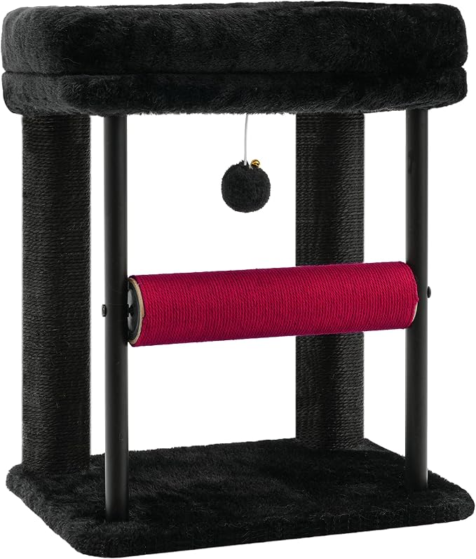 Hey-brother Cat Tree, Cat Scratching Posts with Bed, Sturdy Tower with Fully Sisal-Wrapped Columns and Plush Toy Ball for Indoor Kittens, 18.9 inches, Black and Red MPJ010SBR