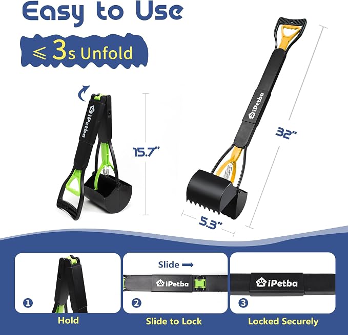 Large Dog Pooper Scooper for Yard, 32 inch Long Handle, 2-Pack