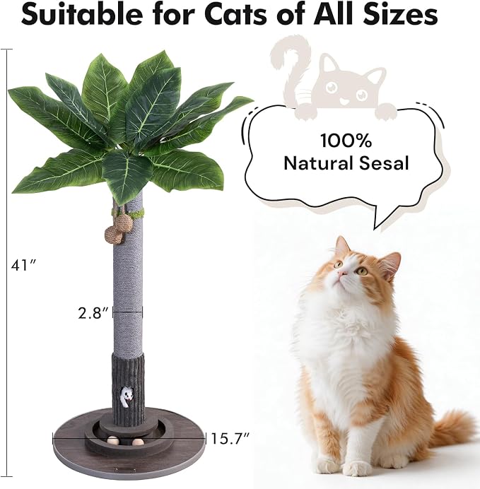 WOOCHPET Cat Scratching Post for Indoor Cats 35" Tall, Sisal Cat Scratcher with Mouse Toy and Track Balls, Wooden Base (Grey)