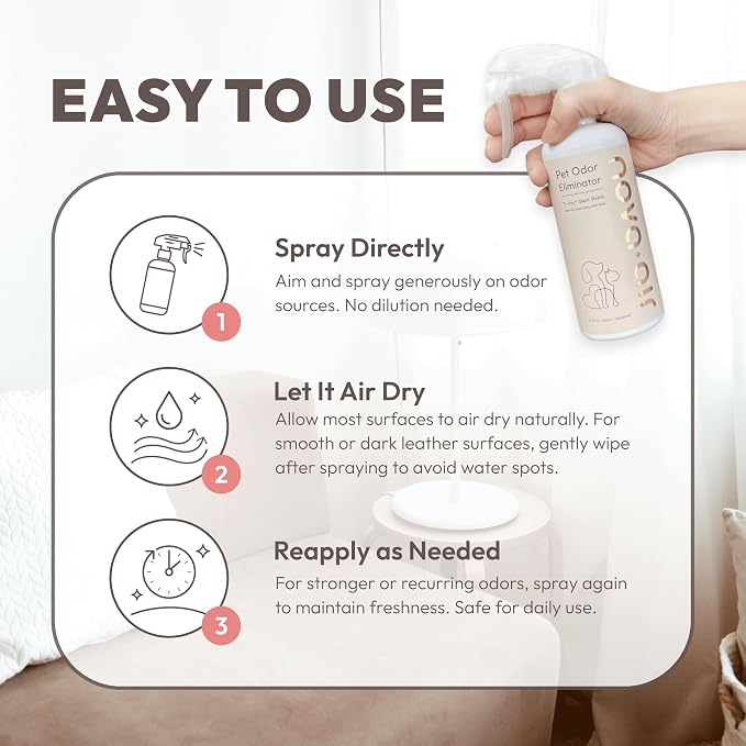 Pet Safe Odor Eliminator for Home - Multi-Purpose Deodorizer Spray for Cat Litter Box, Dog Poop, Urine Smells, Carpet, Car, Room | Unscented, Non-Toxic, Fragrance-Free, Lab-tested (10.1 Oz)