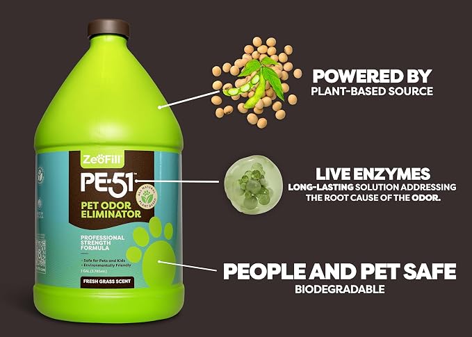 ZEOFILL PE-51 Pet Urine Odor Eliminator - Professional Pet Urine Enzyme Cleaner - Pet, Turf & Yard Smell Remover, Cat & Dog Pee Deodorizer Spray, Outdoor Use Natural Eco-Friendly Enzymes, 1 Gallon