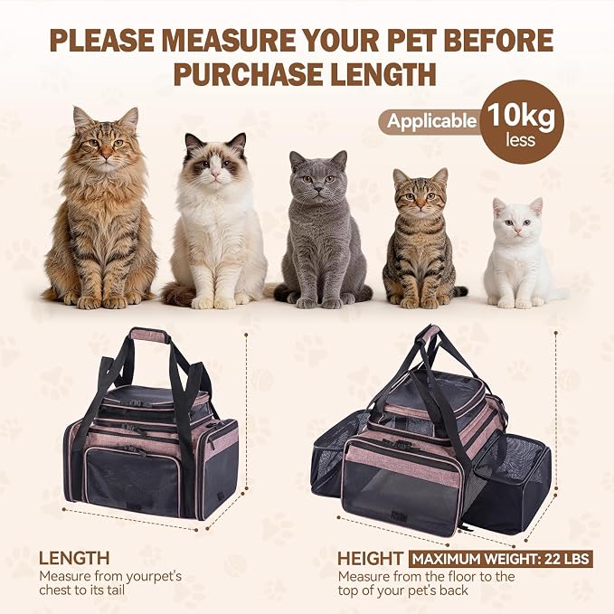 Cat Carrier Soft Sided, Expandable Pet Carrier for Medium Small Pets, Collapsible Travel Carrier with Hard Shell, 360° Panoramic Mesh, Washable Waterproof Pad | – 17.3×13.8×9.4 (Blue)