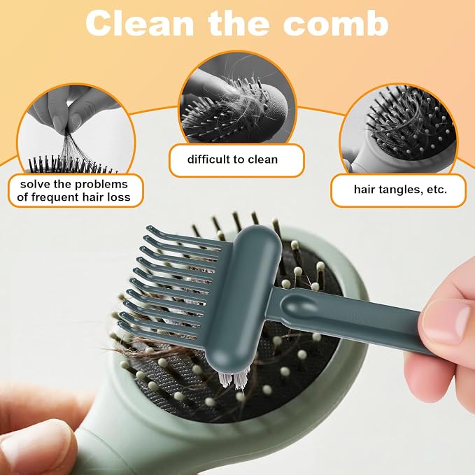 2pcs 2-in-1 Comb Cleaner with Pick and Bristles, Hair Brush Cleaner Tool Rake for Home Salon Travel Use Effectively Clear Hair Dust Grease and Dirt (Green)