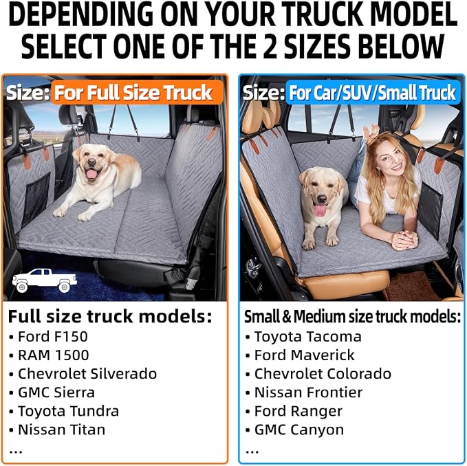 YJGF Hard Bottom Dog Car Seat Cover for Full-Size Trucks,Back Seat Extender | Strong Support,More Rest Space,Waterproof, Scratch Resistant,Car Seat Protector,Dog Hammock for Full-Size Truck