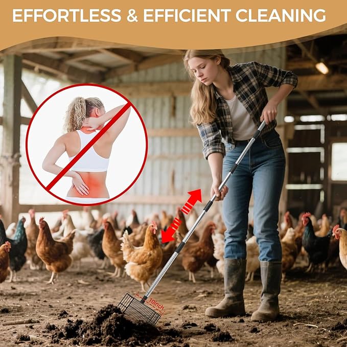 Cat Litter Scoop, Long Handle Detachable Metal Scooper with Deep Sifting Shovel,Heavy Duty Adjustable No Bending Back Pet Poop Shovel Chicken Poop Scooper (23-68 inch (Joinable Handle))