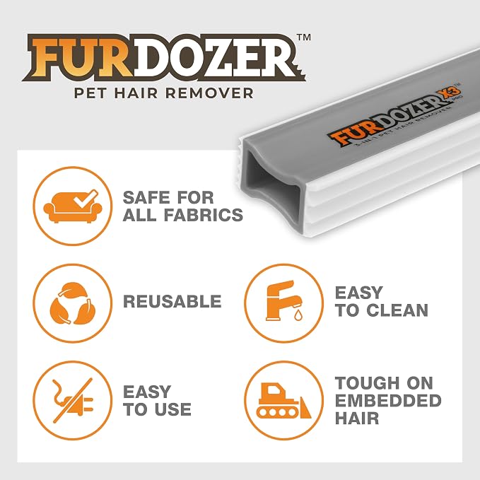 FurDozer Pet Hair Remover & Auto Detailing Tools - Cat & Dog Hair Remover for Carpets, Car Interiors, Couches, Bedding, & Pet Furniture (Gray, X3 MINI - 3.5" Long)