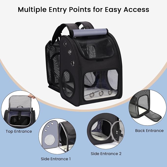 Expandable Cat Carrier Backpack, Large Space, Airline Approved, XL | Pet Carrier Backpack Up to 25 lbs, Portable Pet Travel Backpack, Ideal for Traveling/Hiking /Camping/Vet, Black