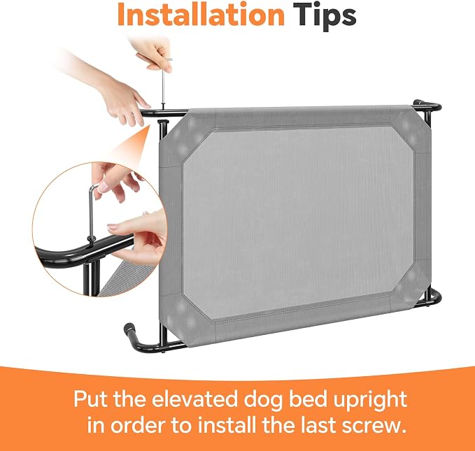 Simple Trending Raised Dog Bed for Large Dogs, Waterproof XL Dog Cot, Outdoor Cooling Elevated Pet Bed Load 200lb, 47.75" x 30.5", Grey (Pack of 2)