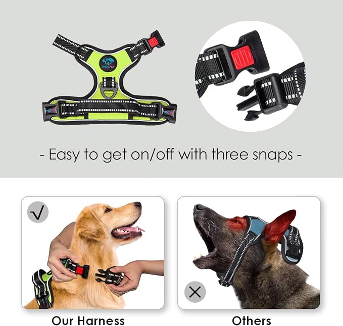 Reflective Dog Harness Large Breed Adjustable No Pull Vest | with Handle 2 Metal Rings 3 Buckles [Easy to Put on & Take off](L, Green)