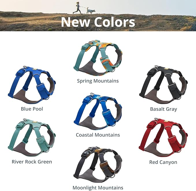 Ruffwear, Front Range Dog Harness, Reflective Soft Padded Everyday Harness with Dual Leash Clips, Adjustable and Lightweight Fit for Training or Walking for All Dogs, Pink Mountains, X-Small