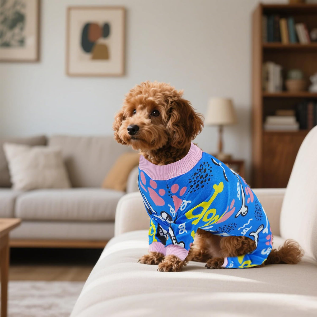 2PCS Dog Pajamas for XXXL Sized Dog Pjs Clothes Puppy Onesies Outfits Pet Jammies Boy Girl Male Female Apparel Paw Bone Puppy Print XXXL