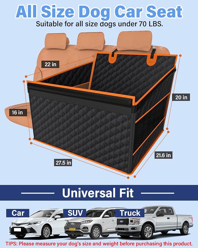 Instraella Dog Car Seat for Large Dogs, Hard Bottom Half Back Seat Extender | For Medium & Large Dogs, Fits Cars, SUVs & Trucks, Waterproof & Non-Slip with Mesh Windows, Leash Slot & Room for a Passenger