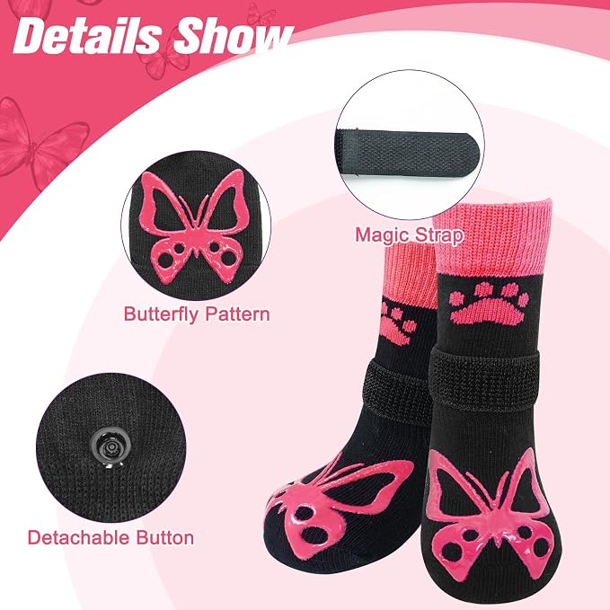 EXPAWLORER Double Side Anti-Slip Dog Socks - 3 Pairs Paw Protectors with Grips, Dog Shoes with Strong Traction Control, for Outdoor Hot/Cold Pavement, Indoor Hardwood Floors, Prevent Licking