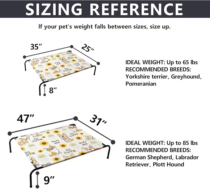 Kawaii Corgi Sunflower Orthopedic Elevated Dog Pet Bed(35"X25"X8"),with Metal Frame,Printing Breathable Waterproof Dog Kennel,Sleeping Bed for Small Medium Large Dogs Cats,for Home,Outdoor Use