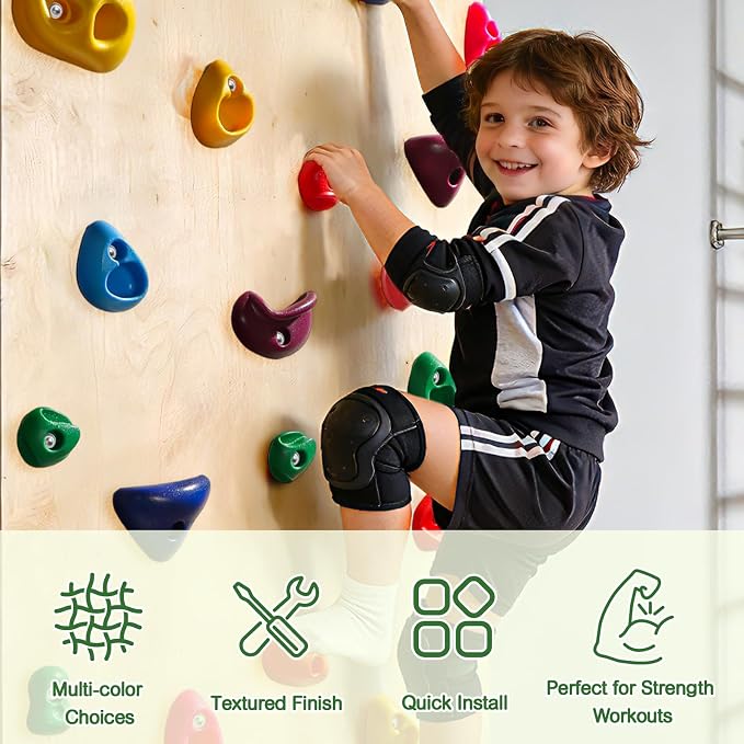SEKKVY 32 Rock Climbing Holds for Kids and Adults, Multi Size Colorful Plastic Wall Grips with 2 Inch Mounting Hardware, Indoor Outdoor Playground Set