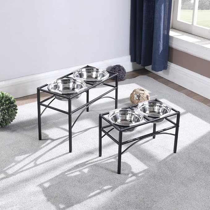 Elevated Dog Bowls Raised Pet Feeder Cat Food Water Diner Stand Set | W/ 2 Removable Stainless Steel Bowls for Medium-Sized Dogs 10.62" in Height Protect Your Pets' Spine