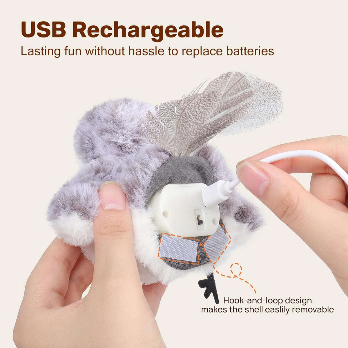 Potaroma Cat Toys 2 Pcs Flapping Sandpiper Pair-Mate, Lifelike Birds Chirp, Chargeable Touch Activated Kitten Fun Interactive Kitty Exercise with Catnip for All Breeds