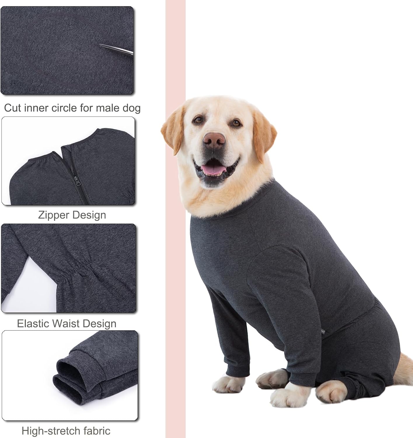 Yeapeeto Dog Onesie Surgery Recovery Suit for Large Medium Bodysuit Dogs Pajamas PJS Full Body for Shedding, Prevent Licking, Wound Protection, Cone Alternative(7XL,Dark Grey)