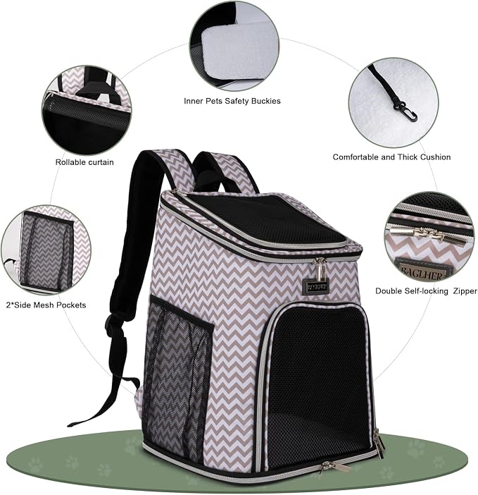 BAGLHER Cat Backpack Carrier, Mesh Pet Cat Carrier for Medium Small Dog Cat Puppy Kitten Bunny up to 18lbs, Dog Travel Backpack for Picnic Hiking Walking Cycling