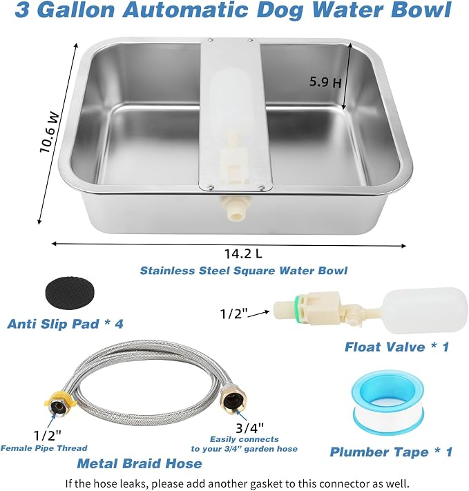 YUEPET 3 Gallon Auto Dog Water Bowl Dispenser Outside Automatic Water Dispenser for Large Dogs Stainless Steel Auto-Fill Dog Waterer Feeder with Float Valve for Pets Indoor Outdoor Use