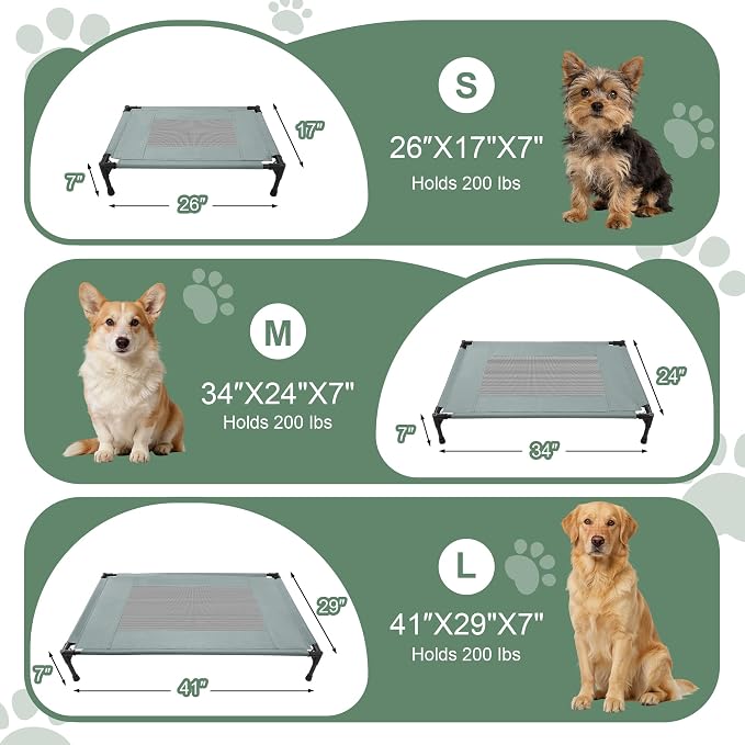 Elevated Dog Bed for Large Dogs - Outdoor Cooling Cot with Washable Breathable Mesh, Portable Raised Pet Bed with Non-Slip Feet & Waterproof Teslin, Heavy Duty & for Camping