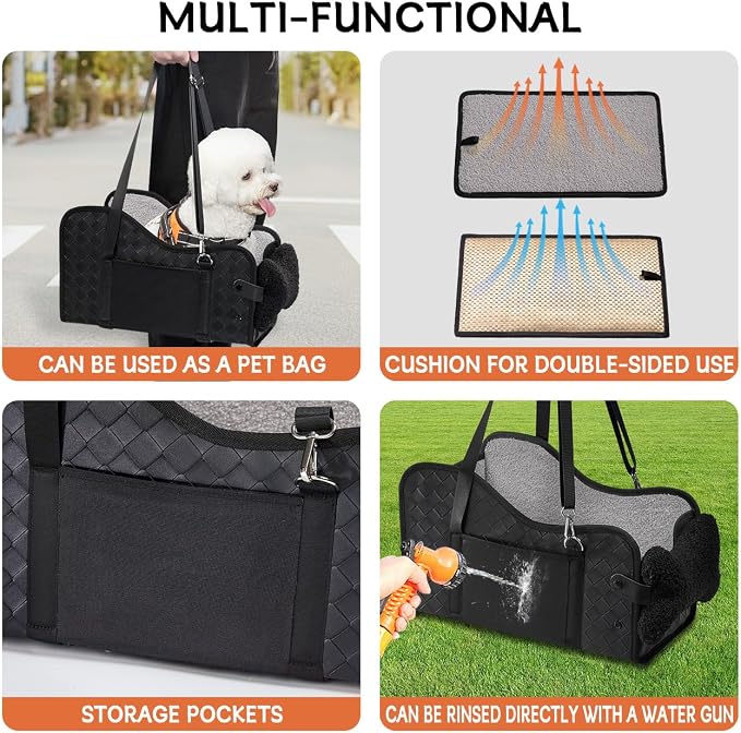 TKYZ Center Console Dog Car Seat for Small Dogs,for Car/SUV/Small Truck | Soft Pillow,Double fixation,PU Leather Easy To Clean,Pet Booster with Safety Belt,Puppy Car Seat for Small Dogs 0-11 lbs