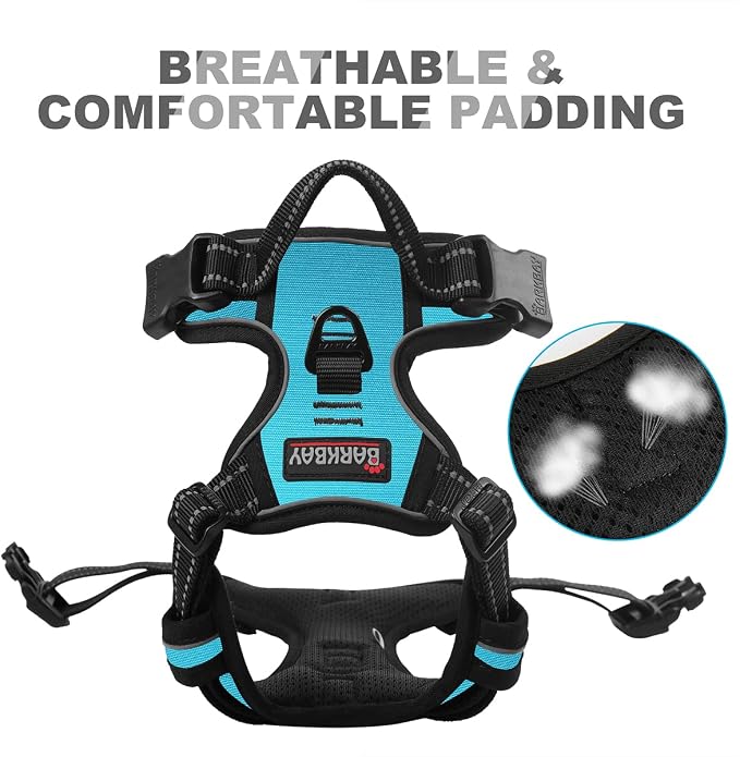 BARKBAY Dog Harness No Pull for Large Dogs Front Back Clips,Dog Vest | Soft Padded No Choke With Handle,Easy On&Off,Adjustable Reflective For Walking Training Running(Blue,XL)