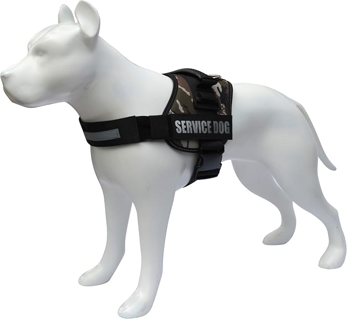 Service Dog Vest Harness – Reflective Service Animal Vest, No-Pull Harness with Handle & Mesh Padding – Sizes XXS-XL for Puppies – 2 Removable Service Patches Included(Medium,Green Camo)