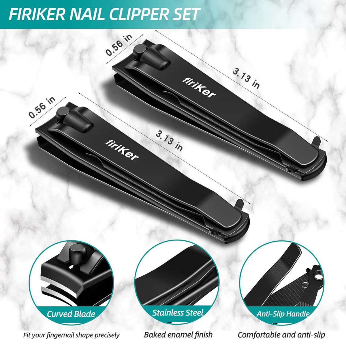 2PCS Nail Clippers Set, Heavy Duty Black Matte Stainless Steel nail Clipper with Nail File, Ultra Sharp Fingernail and Toenail Clipper Cutters,Clipper Tools for Men & Women