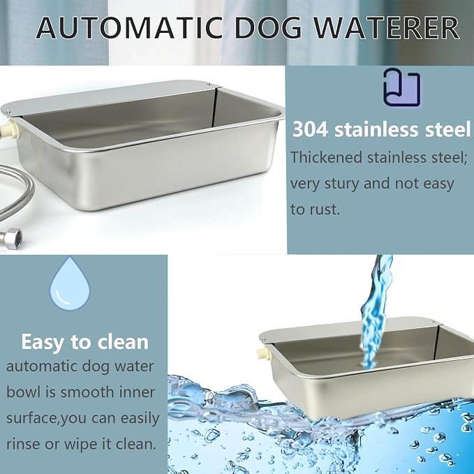 3 Gallon Automatic Dog Water Dispenser 304 Stainless Steel, Large Self-Filling Pet Water Bowl with Float Valve, Auto Animal Waterer for Dogs, Livestock, Horse, Goat, Pig