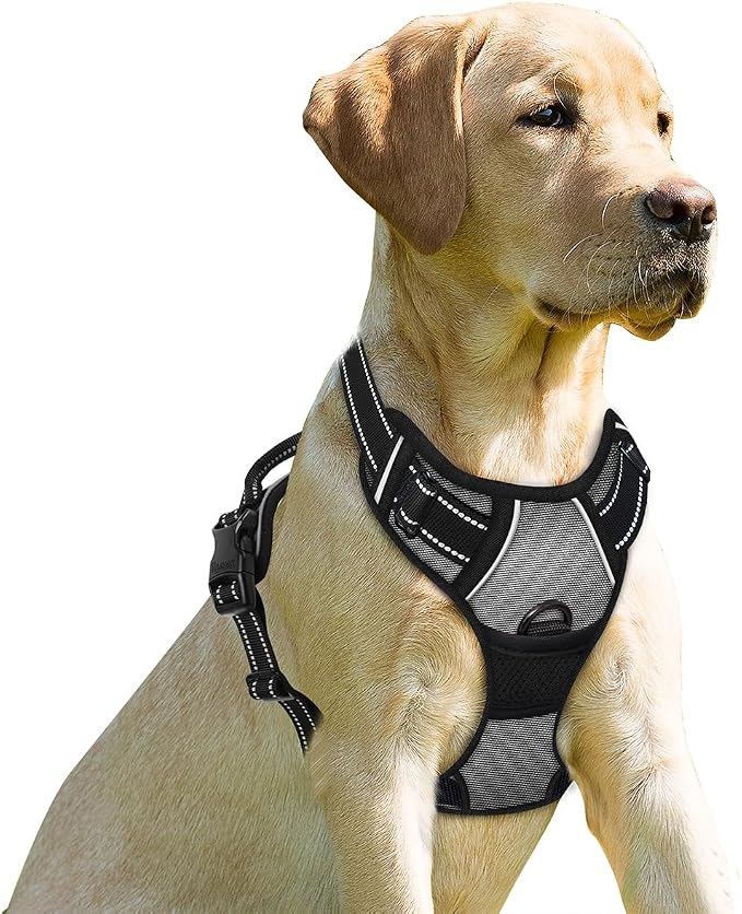 BARKBAY Dog Harness No Pull for Medium Sized Dog Front Back Clips,Dog Vest | Soft Padded No Choke With Handle,Easy On&Off,Adjustable Reflective For Walking Training Running(Dark Grey,M)