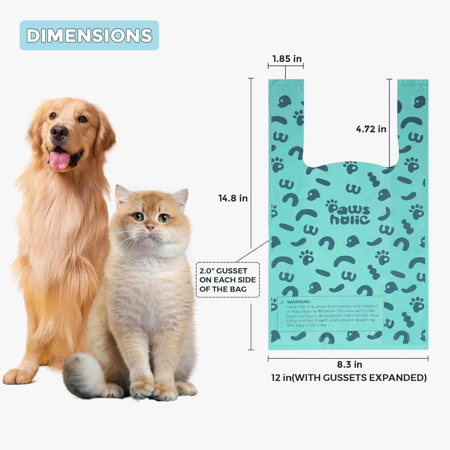 Poop Bags for Dog and Cat - Biodegradable 100% Leak-Proof Pet Waste Bags with Handle, 180 Count, Cornstarch Based Extra Thick, for Dog Poop and Cat Litter Disposal (Unscented)