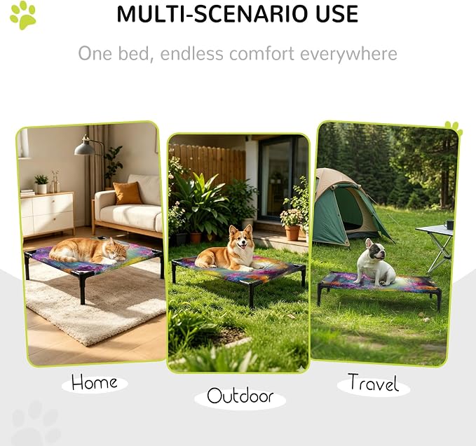 Outdoor Elevated Dog Bed for Large Dogs, Spring Tree Breathable Cooling Raised Dog Cot for Indoor/Outdoor, Forest Sunbeams Floral Botanical Waterproof Elevated Pet Beds, L 28 x 22 in