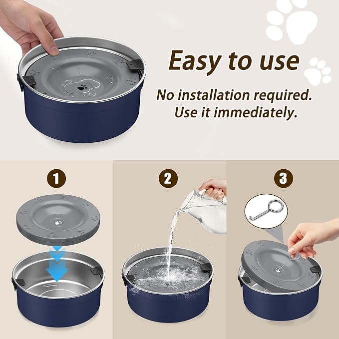 Dog Water Bowl No Spill, 1.5L/50oz Stainless Steel Slow Water Bowl for Dogs, Spill Proof Dog Bowl with Anti-Splash & Non-Slip, Slow Drinking Water Bowl Dispenser for Messy Drinkers (Blue)