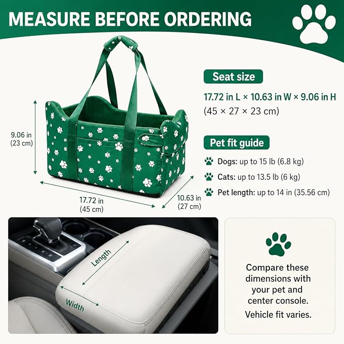 Small Dog Car Seat for Center Console, Wilderness Green | Cullaby Small Dog Car Seat for Center Console,