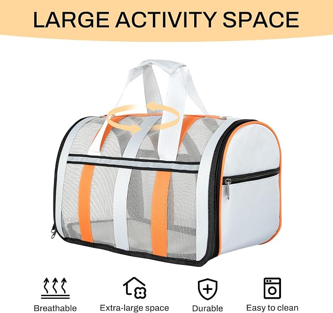Soft Sided Pet Carrier, Airline Approved Dog Cat Travel Bag with Mesh Windows, Collapsible Portable Pet Carrier for Small Medium Dogs Cats (Orange)