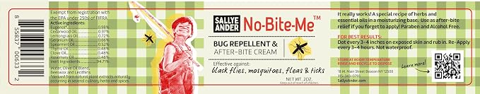 SALLYEANDER No Bite Me Natural Bug & Insect Repellent Lotion - DEET-Free Anti-Itch Cream - Safe for Kids, Infants & Adults - Repels Mosquitoes, Black Flies, Fleas & Ticks - Made in USA, 2oz