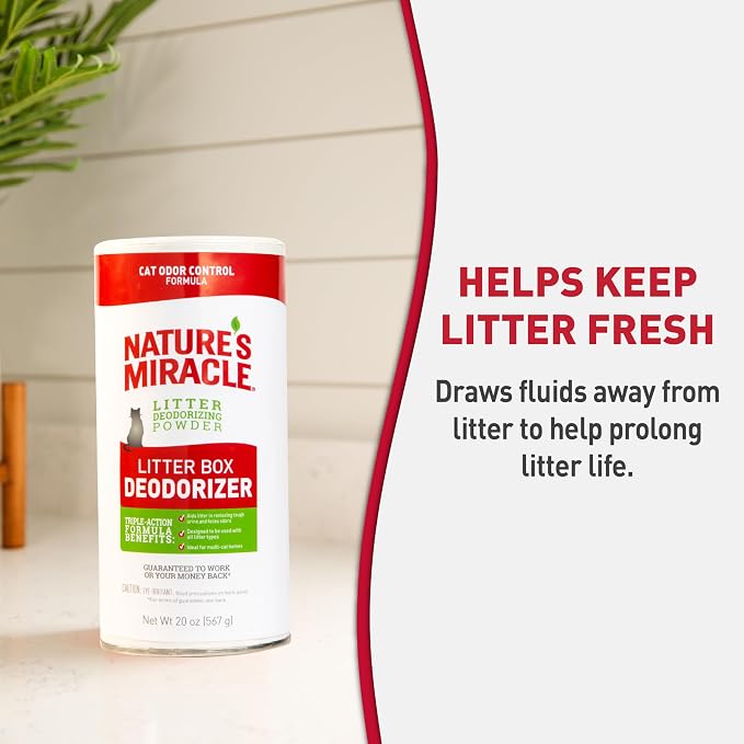 Nature's Miracle Litter Box Deodorizer Powder, Cat Odor Control | Unscented | 20 Ounces | Pack of 6
