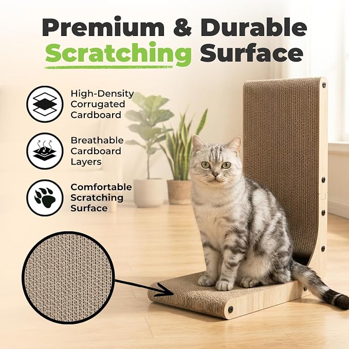 Best Pet Supplies Catify Cat Scratcher, Fun Interactive Scratchers, Posts, Poles, Claw Safe, Furniture Saver Indoor Play Support Natural Cat Behaviors Heavy Duty - L-Shape - H: 19"